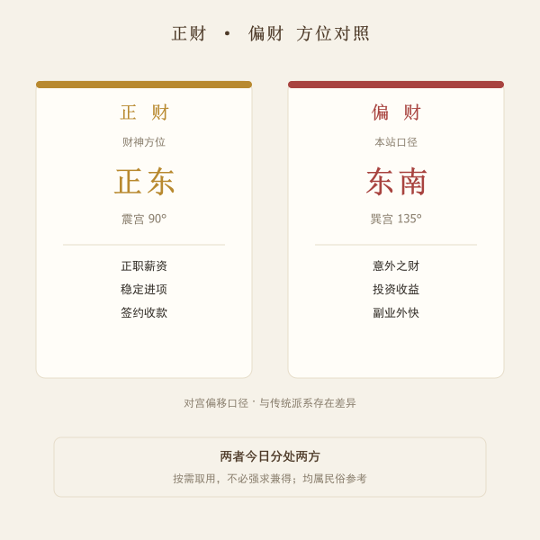 正财与偏财方位口径对照示意
