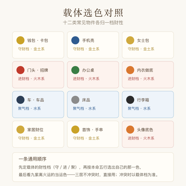 钱包门头车办公桌等载体的招财色对照