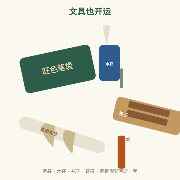 旺色笔袋水杯袜子鞋带考场开运小件拆解图