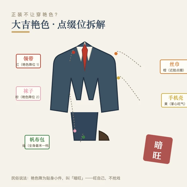 深色西装配大吉色领带丝巾袜子点缀拆解图